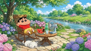 蜡笔小新夏日悠闲乘凉
