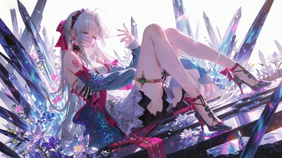 梦幻冰晶银发美少女
