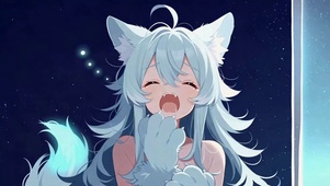 星空下软萌蓝发狐耳少女