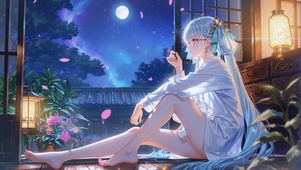 月夜窗边的蓝发少女今汐