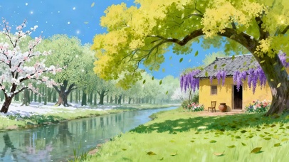 春天的河流小屋