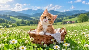 山野花田可爱橘猫
