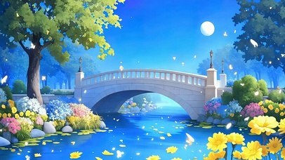 夜景树木河流