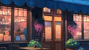 护眼花店夜景带鱼屏
