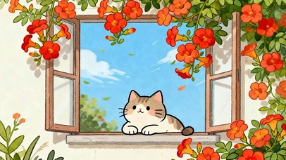 望着花草树木猫咪