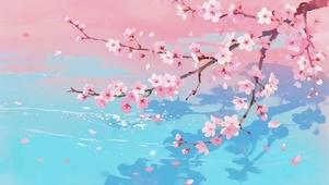 春日樱花落满清涟