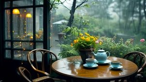 放松雨天小屋品茶 