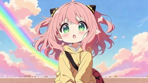 虹色云下的粉发软萌
