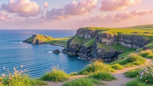 海岸花海黄昏风景