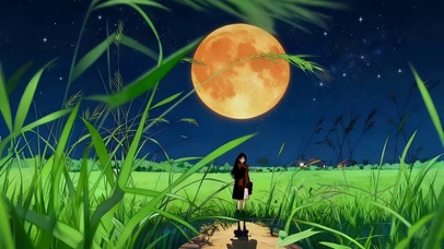 满月下草丛女孩