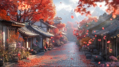 红叶雨季浪漫古城