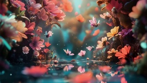 可爱林中水潭花海蝴蝶