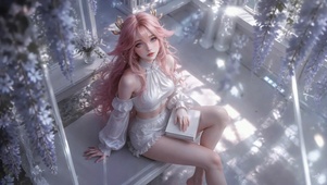 紫藤花下粉发温柔美少女