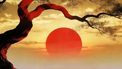 夕阳老树带鱼屏