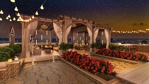 城市天台夜晚雪天休闲屋