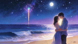 星空海边浪漫相拥情侣