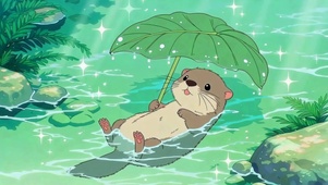 浮水撑叶的可爱小水獭