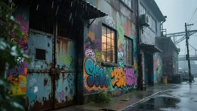 雨天涂鸦街道建筑