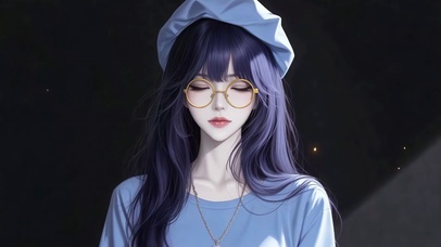 气质蓝发眼镜美女