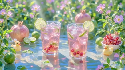 阳光下的石榴气泡特饮