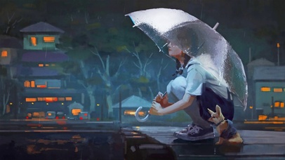 雨中码头边的女孩