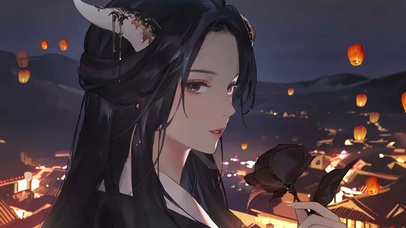 4K唯美治愈动漫少女许愿孔明灯