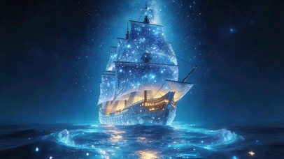 星空海面帆船