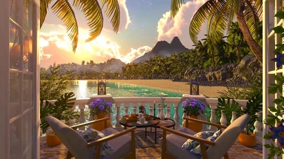 夏日傍晚夕阳海景别墅