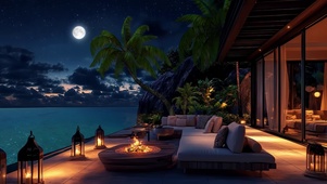 星夜海边小屋