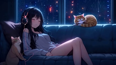 雨夜睡觉的女孩