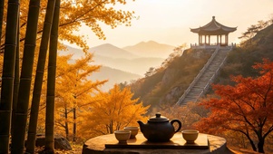 秋天山顶亭子