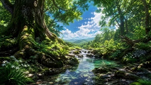 清新治愈林间溪流美景