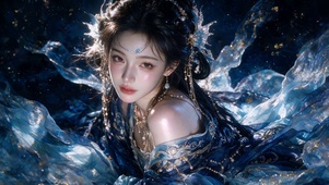 幽蓝鎏金古风神女