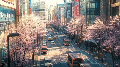 远眺城市粉色春日马路