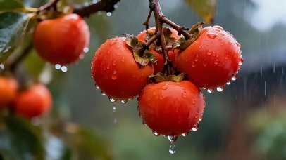 秋雨沐红柿