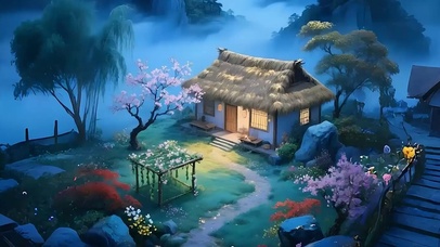 夜景古风树木带鱼屏