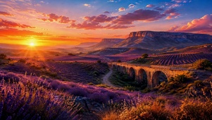 落日黄昏紫色花田风景