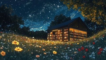 星空草原微光静谧书店