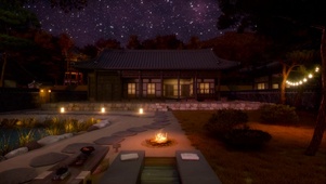 夜晚安静篝火小院