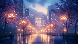 静谧无人城市雨夜