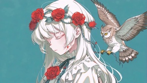 红玫瑰荆棘冠白发少女