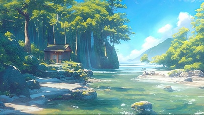 清新静谧溪流木屋