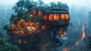 赛博朋克雨中城市