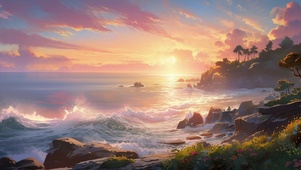 夕阳海滩