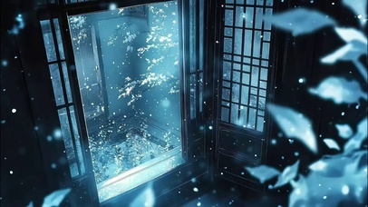 蓝调清冷冬日园林雪景