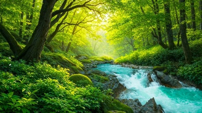 清新幽静绿林溪流