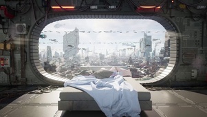 未来科幻城市房间