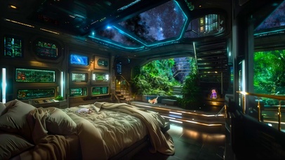 科幻太空绿植房间