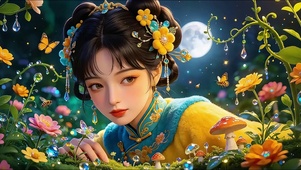 月夜花间少女