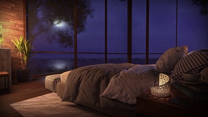 舒适卧室窗外雷雨